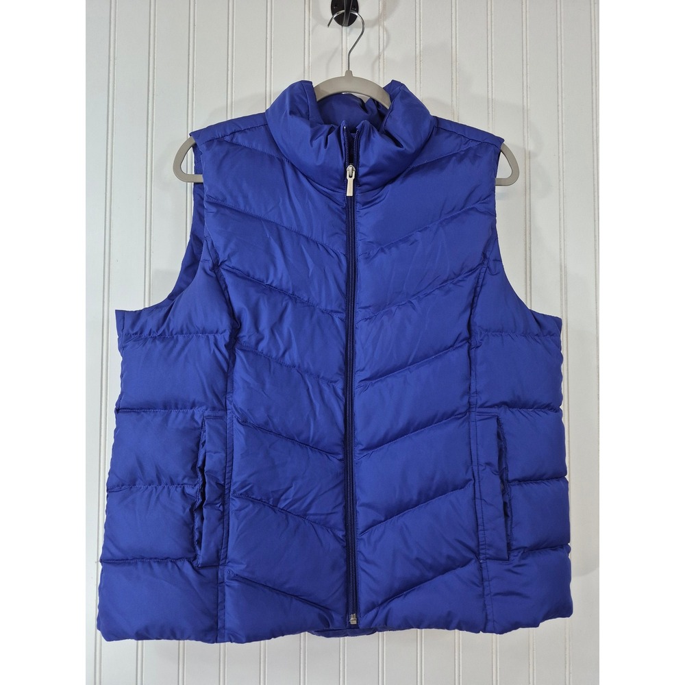 Lands End XL 18 Petite Puffer Vest Blue Chevron Down Fill Full Zip 
Sleeveless